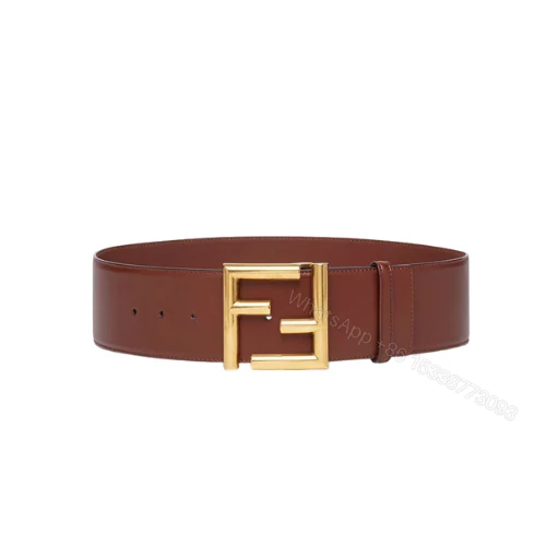 View 6 of FENDI BROWN LEATHER BELT WITH FENDI GOLD BUCKLE 40MM