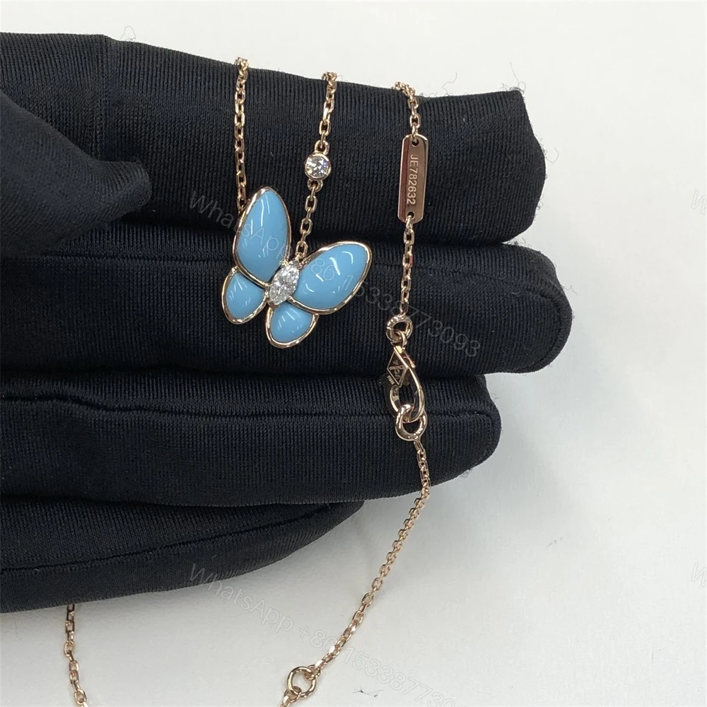 View 3 of Van Cleef & Arpels Turquoise Diamonds Two Butterfly Pendant Necklace VCARP7UP00