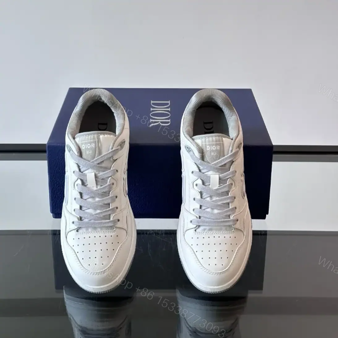 View 3 of DIOR B57 DRIBBLE SNEAKERS WHITE AND GRAY SMOOTH CALFSKIN WITH WHITE SUEDE – CD218