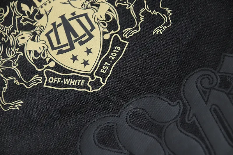 View 5 of Black Distressed Cotton Tee Off-White Crest Graphic T-Shirt