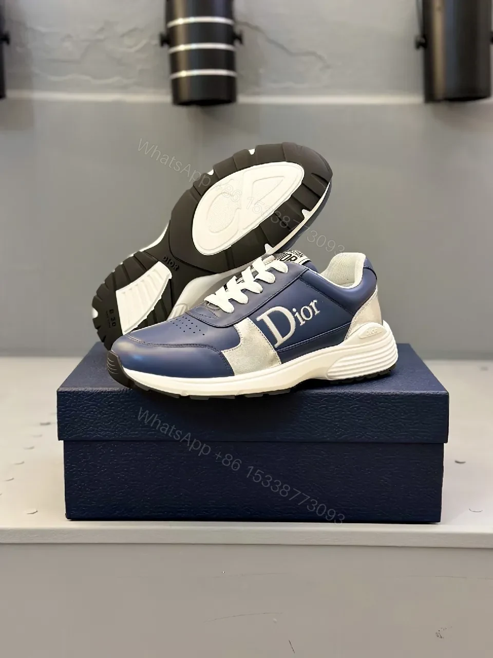 Navy Leather-Like High-Top Sneaker | Smart Casual Comfort — view 1