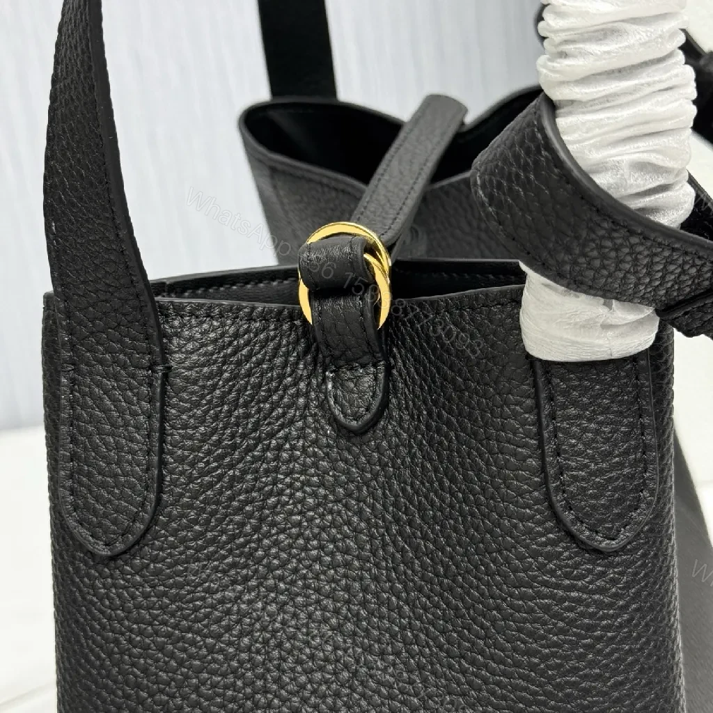 View 3 of Compact Black Pebbled Bucket Bag - Structured Luxury Everyday