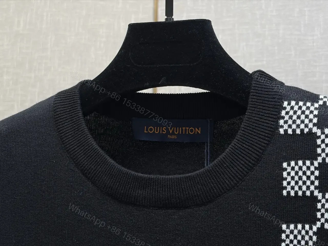 View 8 of Oversized Black Knit Tee: Luxe LV Stripe Streetwear Essential