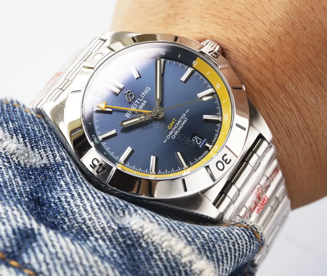 View 6 of Breitling Chronomat GMT Blue Yellow Replica Steel Bracelet 40MM Premium A32398101C1A1
