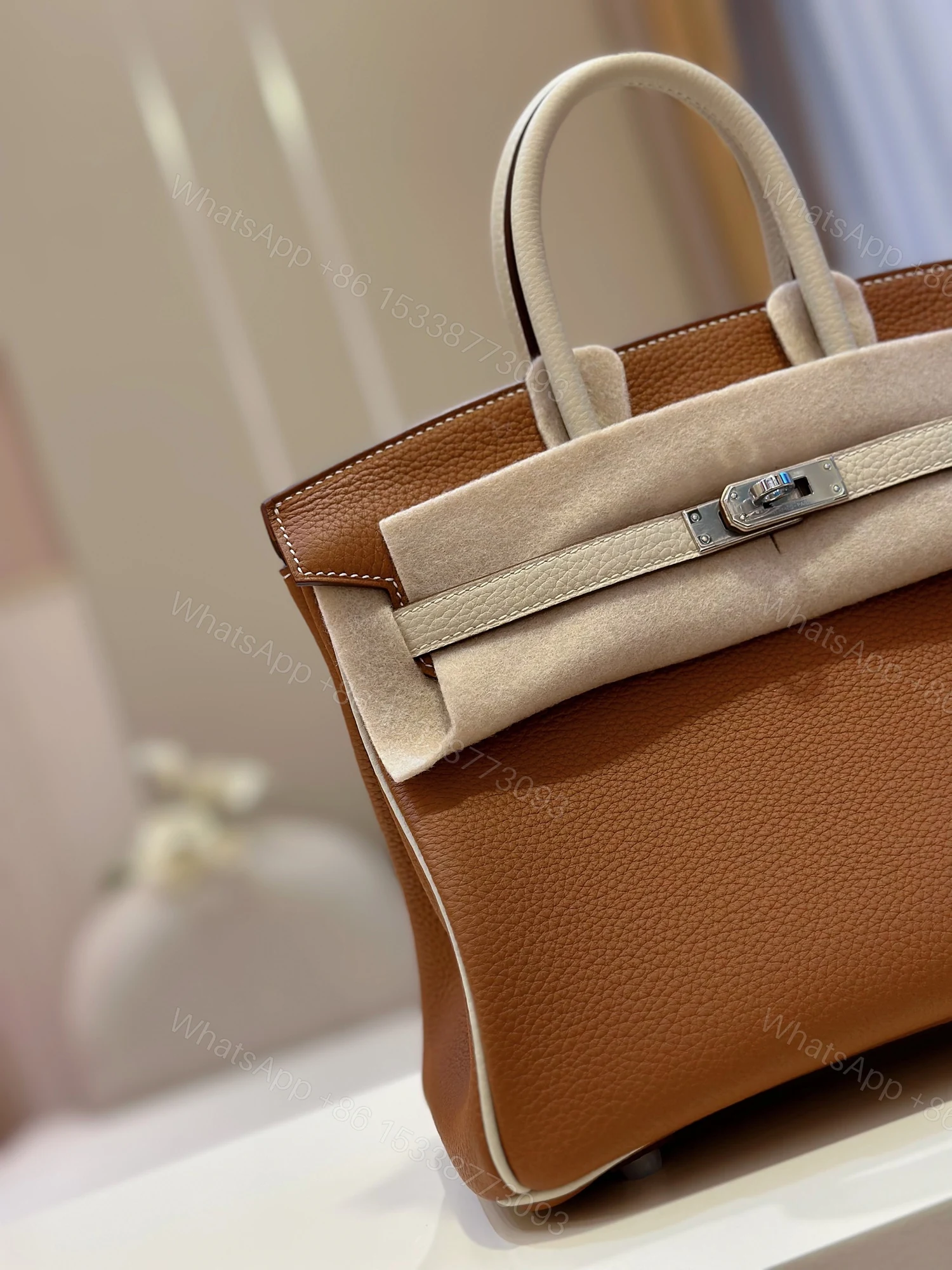View 2 of Hermes Birkin 30 Brown/Beige Customize Palladium Hardware