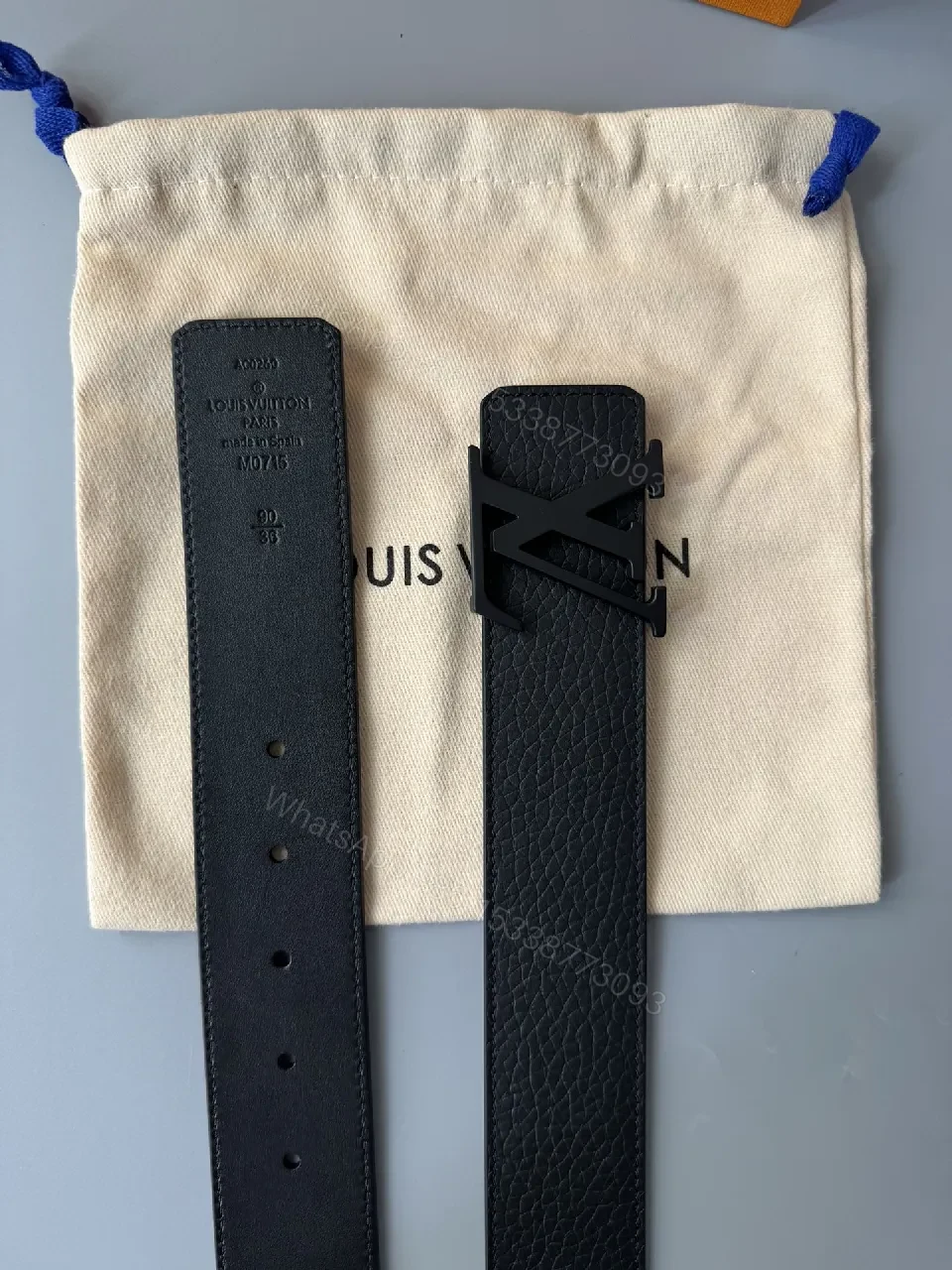 View 3 of Minimalist Black Leather Belt with Subtle LV Buckle