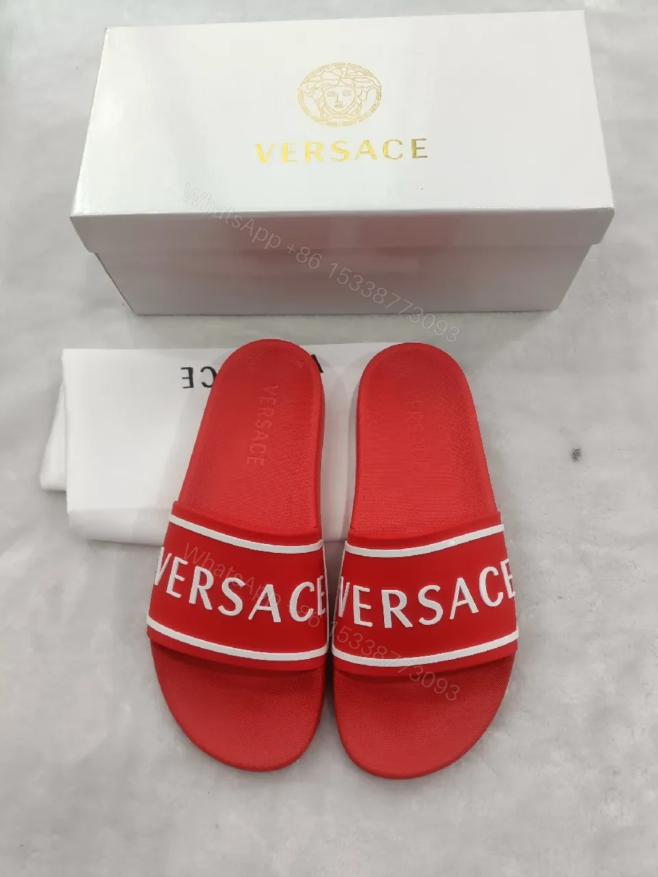 View 5 of Red Velour Slip-Ons with Bold Logo Band