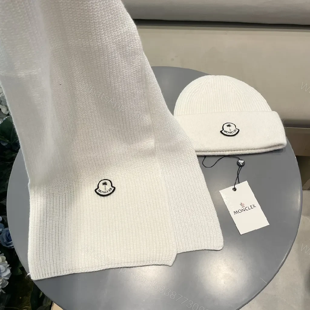 View 3 of White Knit Set: Plush Luxury Hat & Scarf for All-Season Style