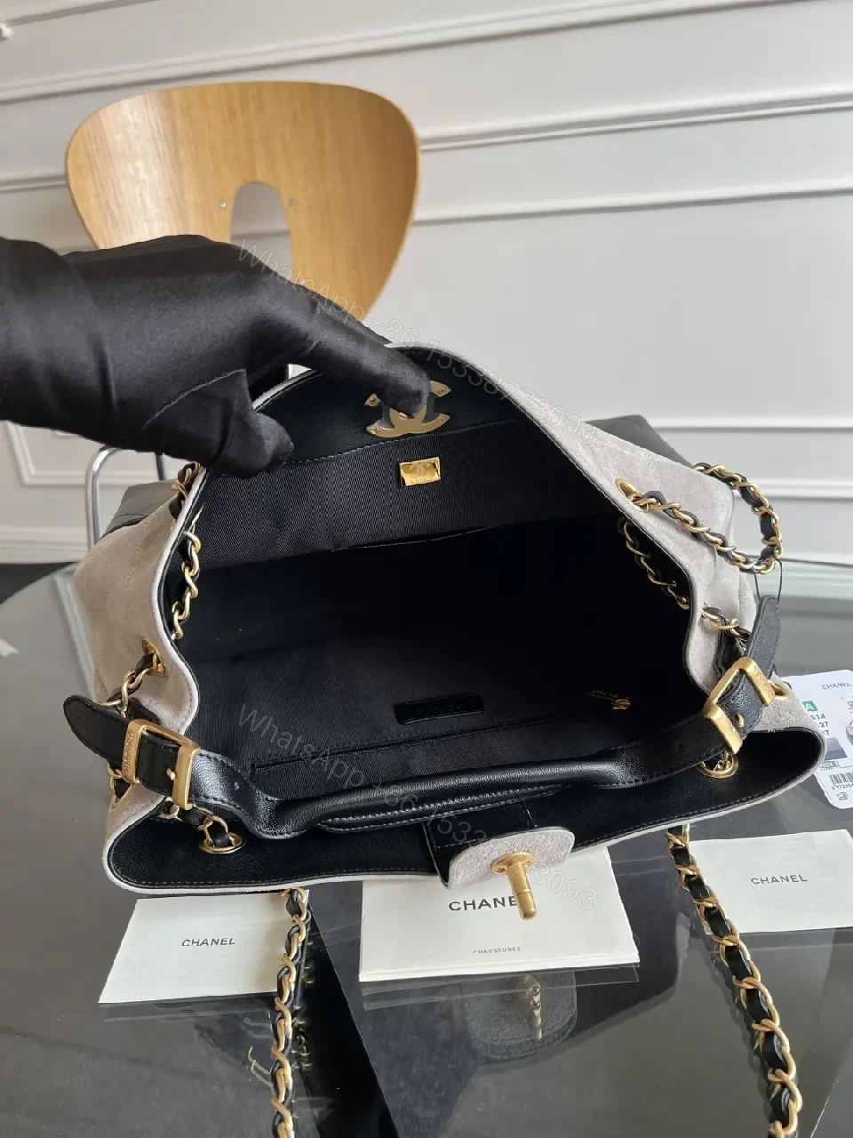 View 5 of Two-Tone Quilted Tote: Convertible Chain Handle, Subtle Glam