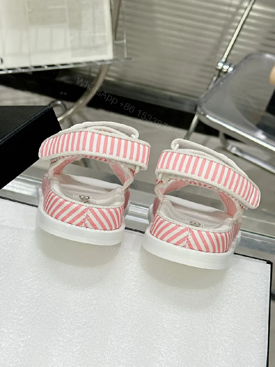View 4 of Playful Stripes Sandals: Pink-White Luxury Comfort Flats