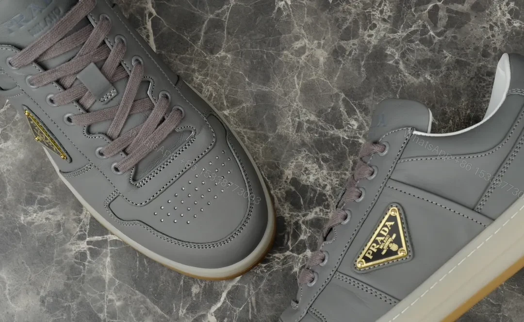 View 4 of Grey Leather Low-Top Sneakers | Subtle Texture, All-Day Comfort