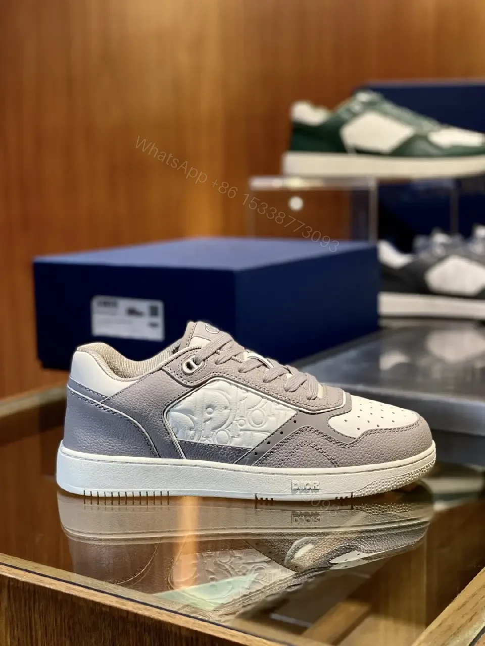 View 9 of Low-Profile Luxury Trainer with Monogram Panels, Grey-Cue Sneakers
