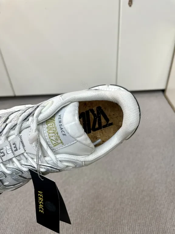 View 4 of Crisp White Versace Leather Sneaker - Luxe Textured Edge