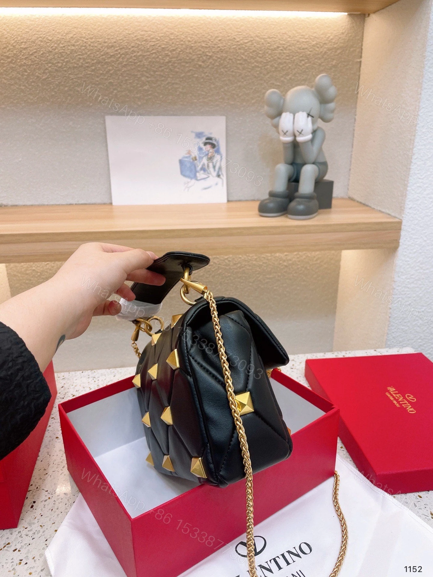 View 2 of VALENTINO GARAVANI ROMAN STUD CHAIN LINK SHOULDER BAG IN BLACK
