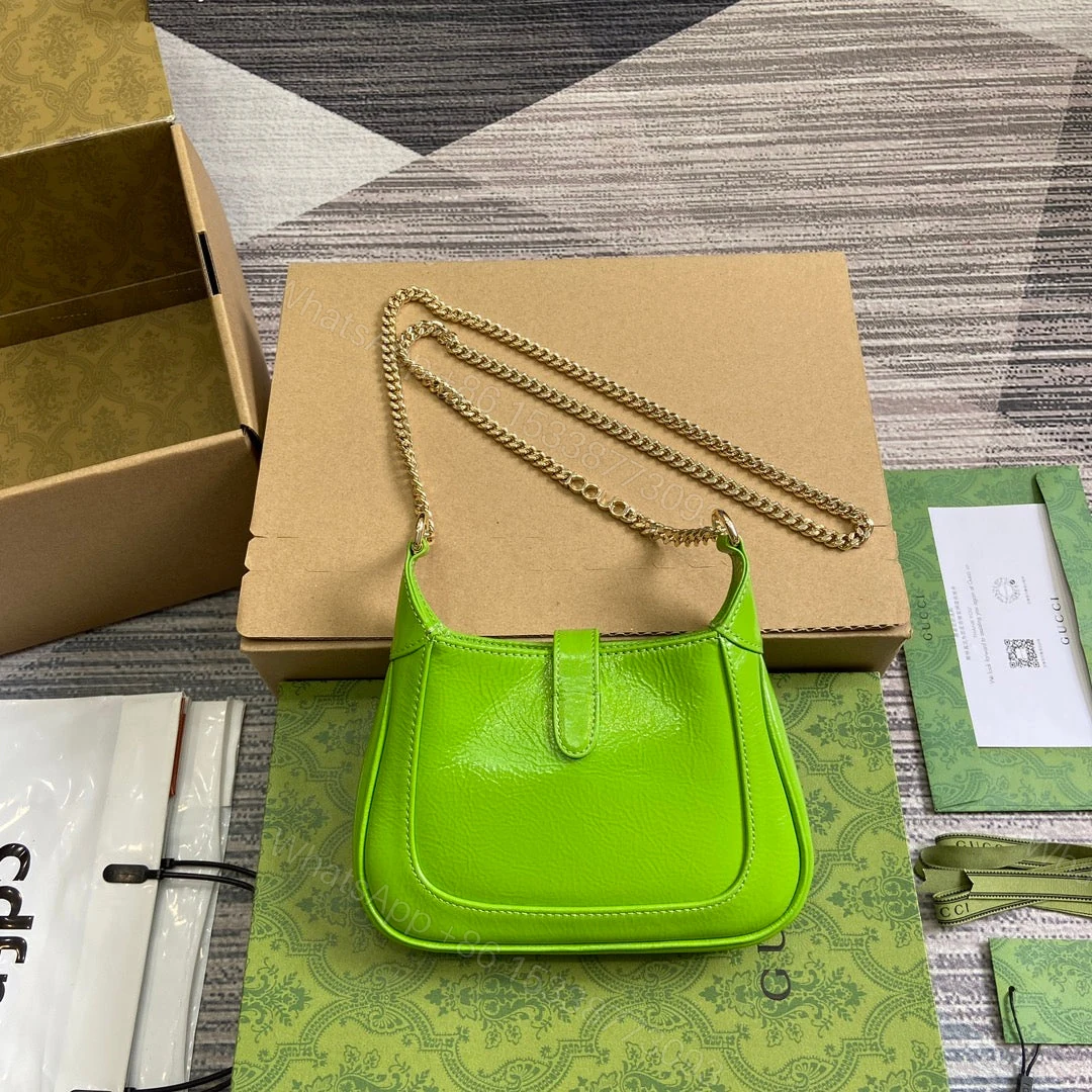 View 9 of JACKIE NOTTE MINI BAG 19 IN LIME GREEN CRACKED LACQUER CALFSKIN GOLD HARDWARE
