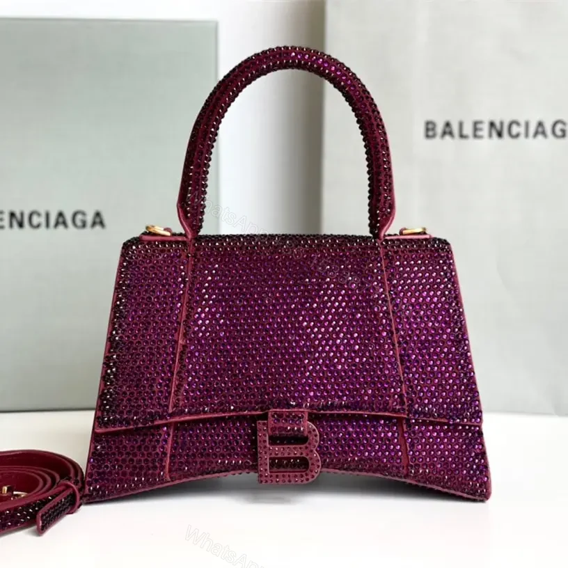 高仿Balenciaga*Hourglass系列沙漏包滿鑽紫色S — view 1