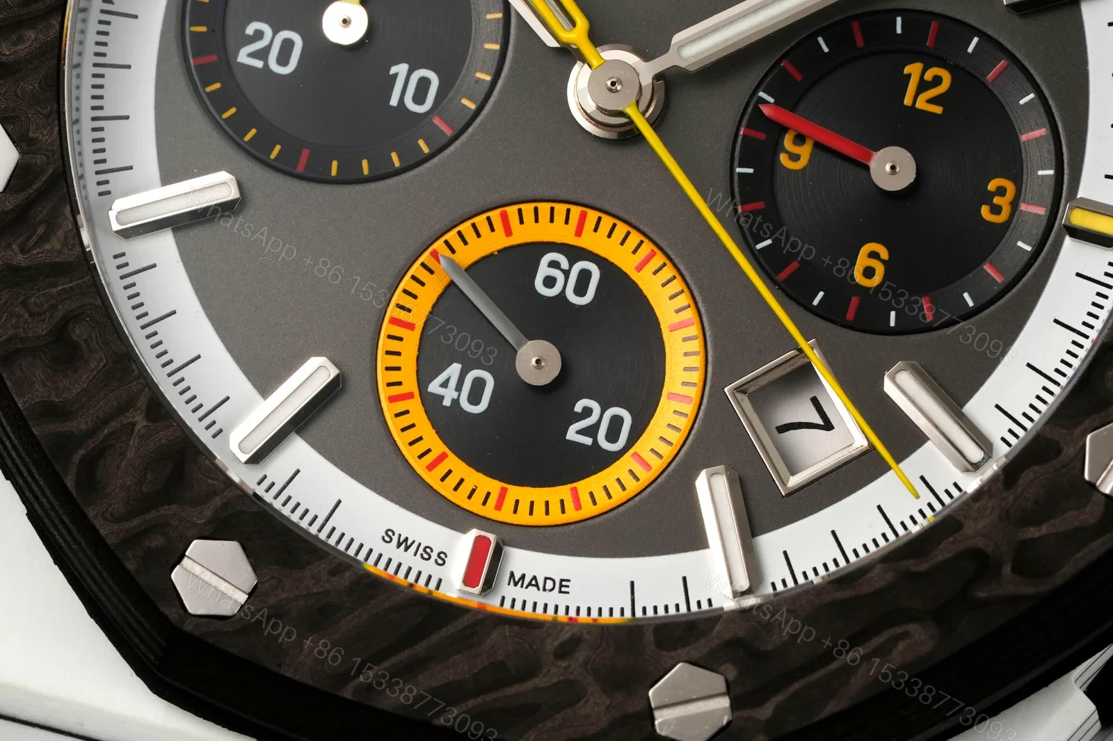 View 5 of Audemars Piguet Replica Royal Oak Chronograph 42MM Premium Carbon Bezel Black Strap Edition Audemars Piguet Replica Royal Oak Chronograph 42MM Premium Carbon Bezel White Strap Edition AP-RO-CB-BLK-42