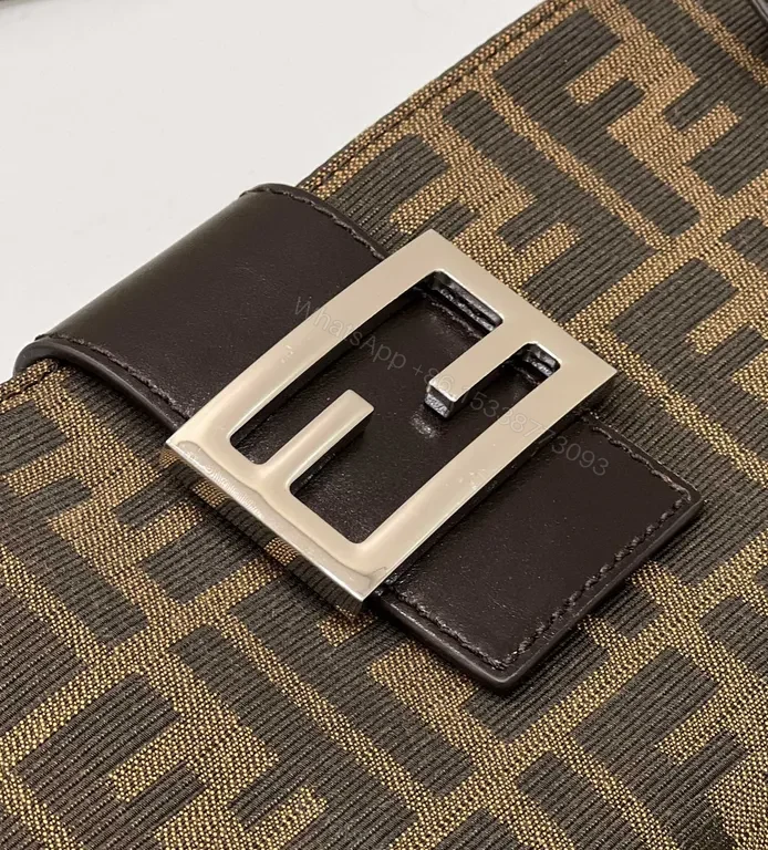 View 6 of Brown Monogram Denim Clutch: Luxe Leather-Trim, Crossbody + Envelope Carry