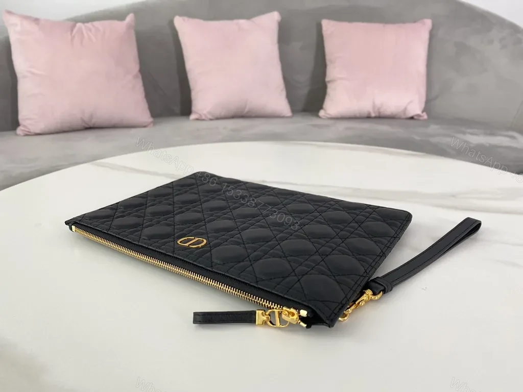 View 8 of Chic Quilted Leather Clutch with Gold Hardware â€“ Black