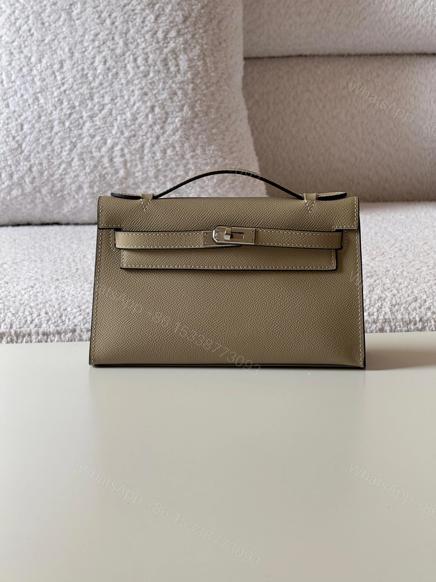 Hermes Kelly Pochette Clutch in Etoupe Swift Leather — view 1