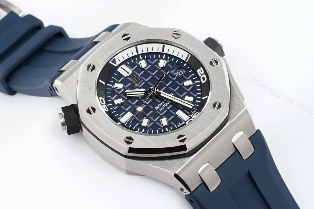 View 3 of OM Factory Audemars Piguet Royal Oak Offshore Diver Watch – Blue Dial, Stainless Steel Case, Rubber Strap