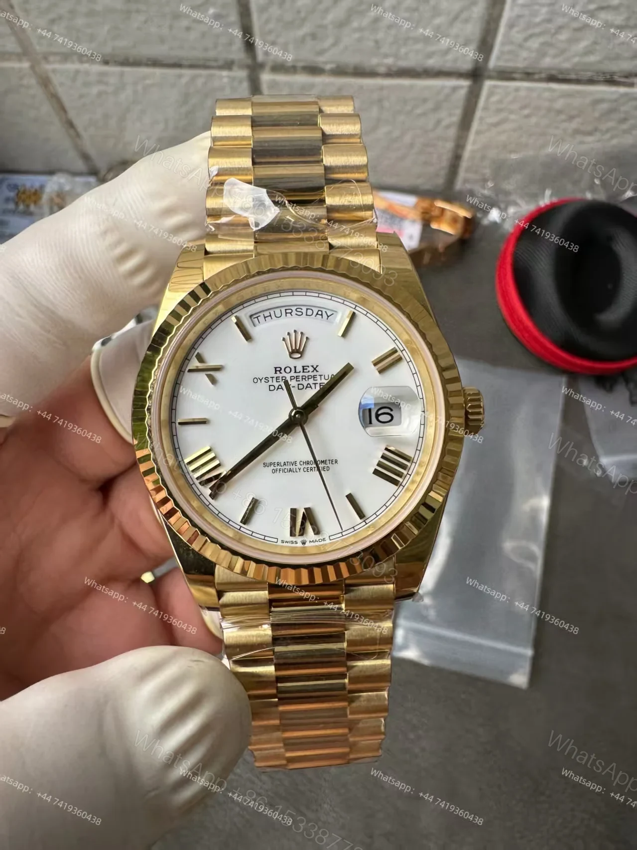View 4 of Rolex Day-Date M228238-0042 1:1 Replica Gold White Dial 40MM 3255 Movement Presidential Bracelet Super Clone Watch