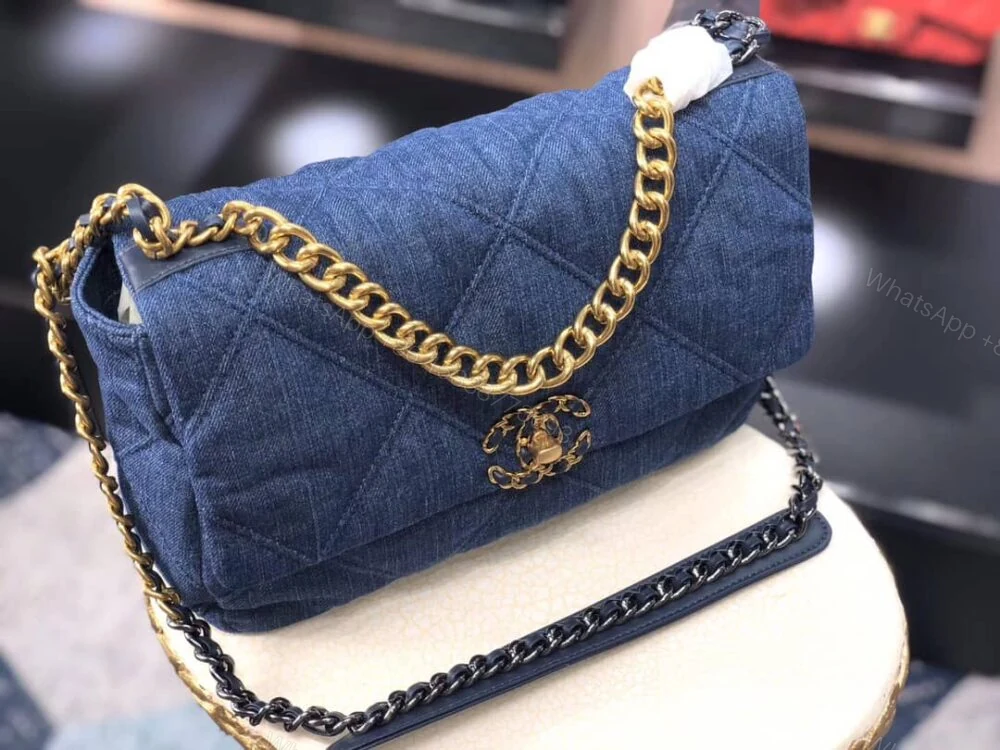 View 3 of Chanel 19 Flap Bag Denim Blue 25Cm