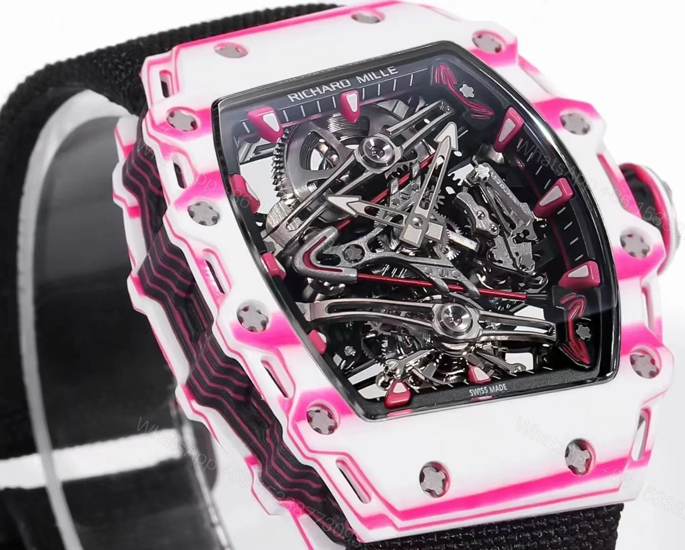 View 5 of Richard Mille RM38-02 Tourbillon Bubba Watson Watch Quartz Carbon Fiber Skeleton Dial 10000G Shock Resistant Manual Winding Movement RM38-02-BW-QCF-T100