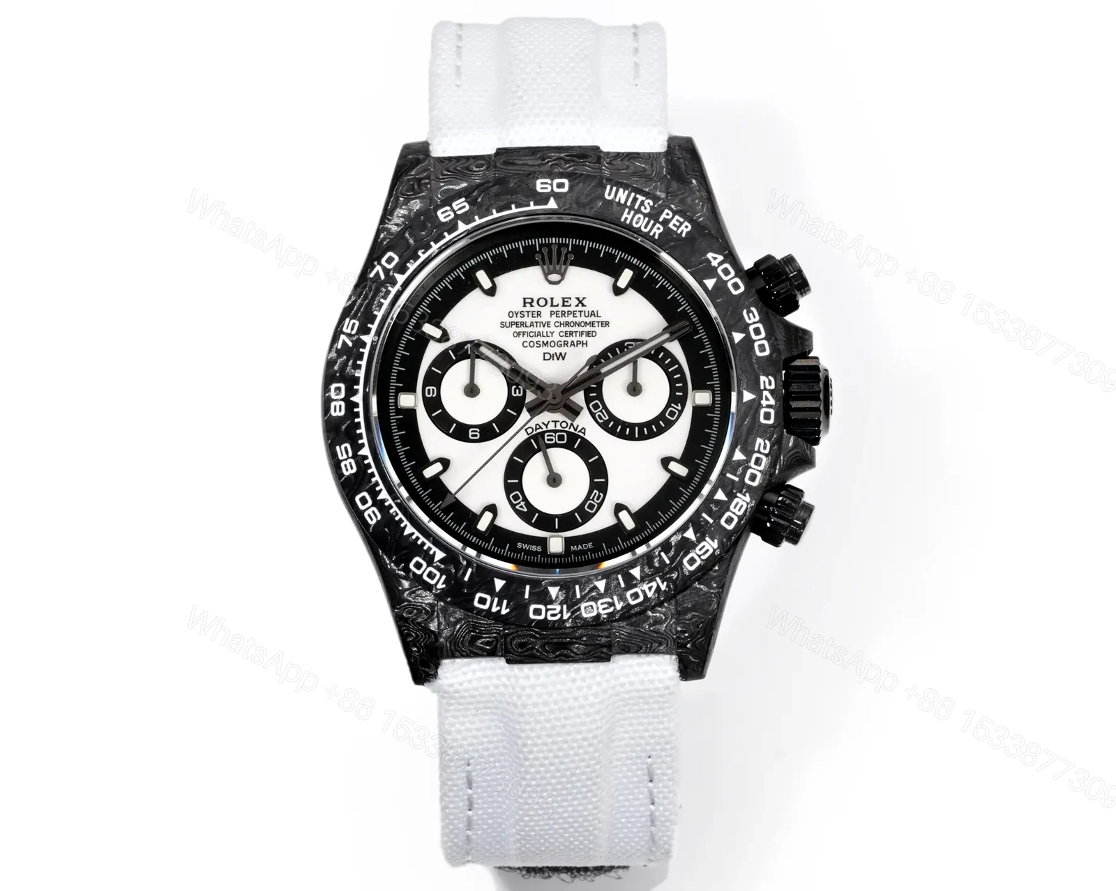 Rolex Daytona Carbon V2 Cream White Dial White Strap Edition 40mm RG-DAYTONA-CREAM-V2-CARBON — view 1