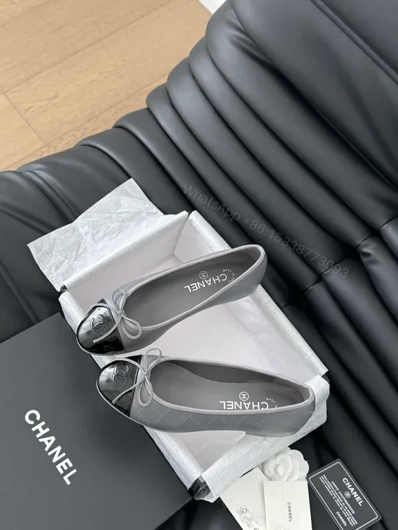 View 3 of Chic Leather Flats with Black Patent Cap Toe - Luxe Everyday Wear