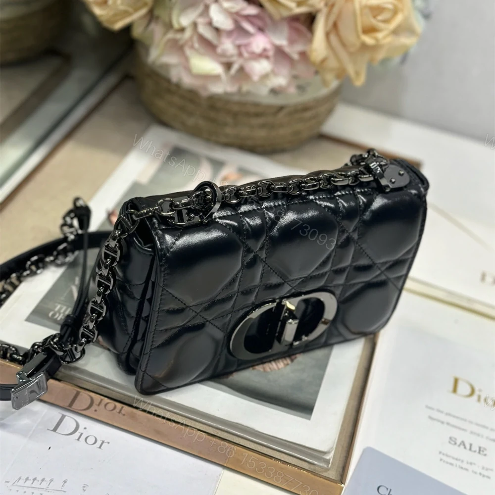 View 3 of 高仿Dior*Caro系列M9241M900藤格紋小牛皮單肩包黑銀色小號免檢版