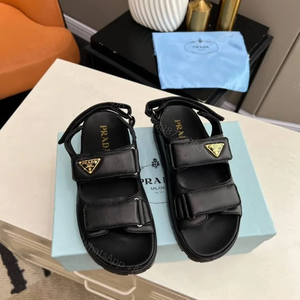 View 2 of PRADA FLAT NAPPA LEATHER SANDALS BLACK 1X416N 038 F0002 F 020