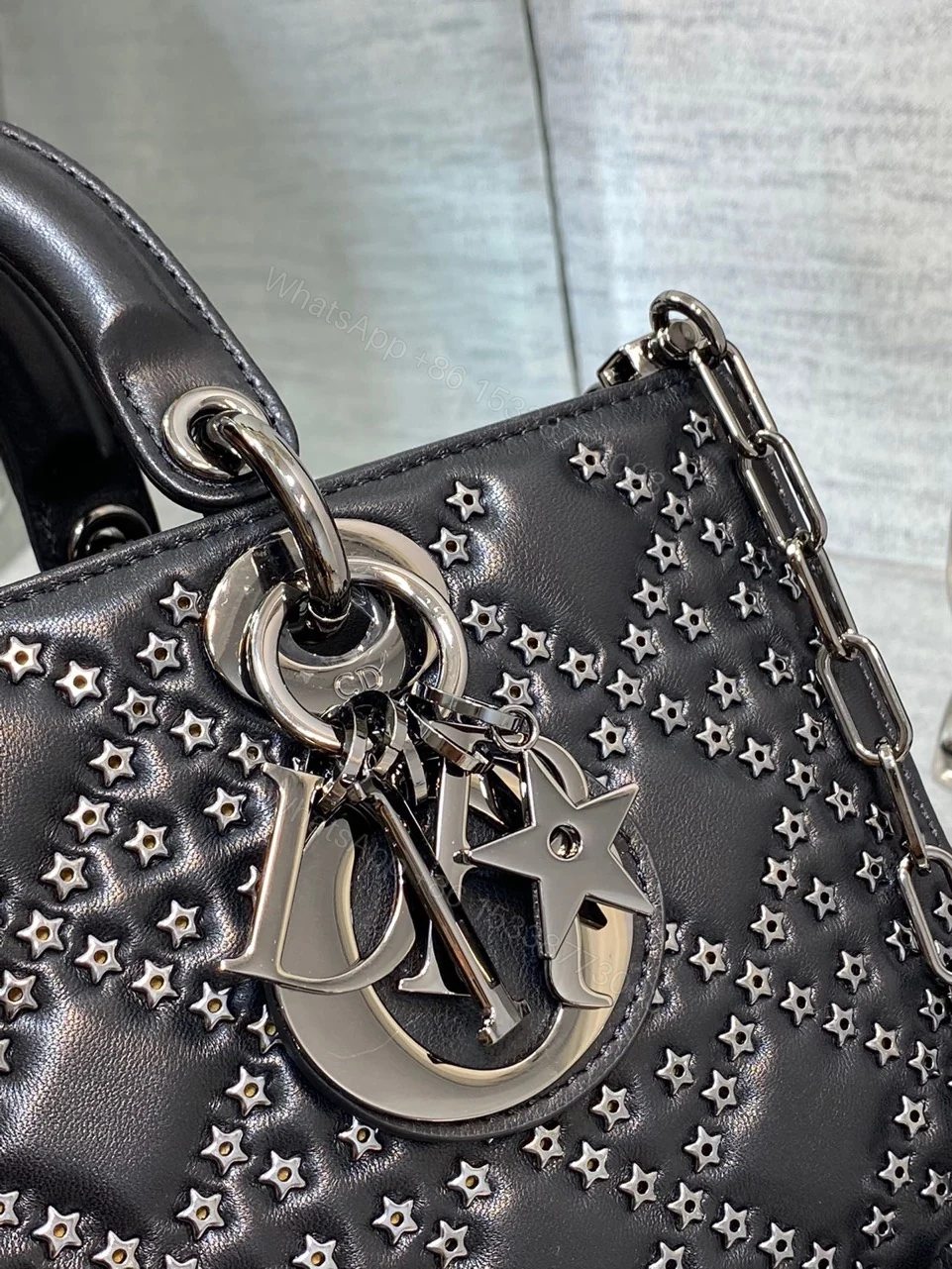 View 5 of Dior D-Joy Super Premium Black Handbag With Star Studs 26cm