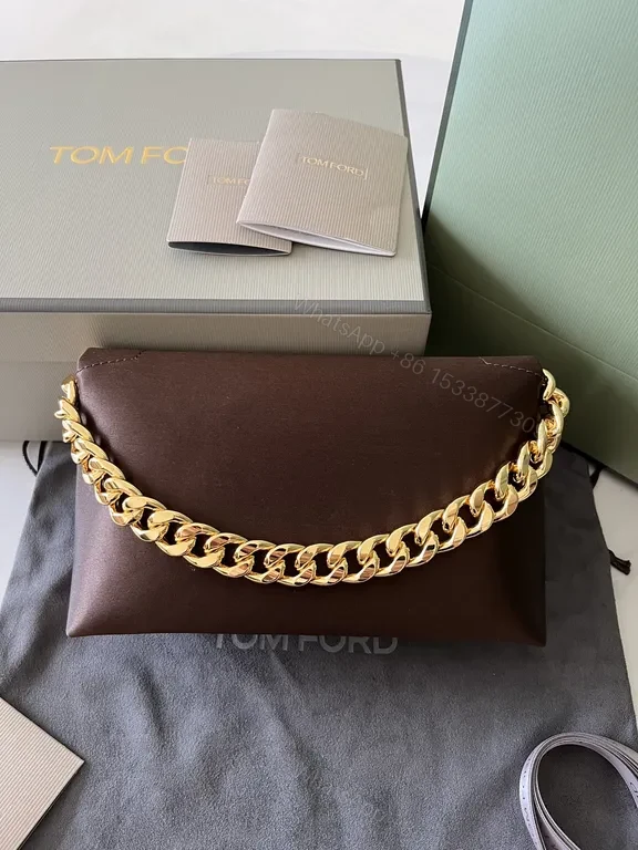 View 6 of Brown Leather + Gold Chain Tom Ford Handbag - Luxe Everyday Style