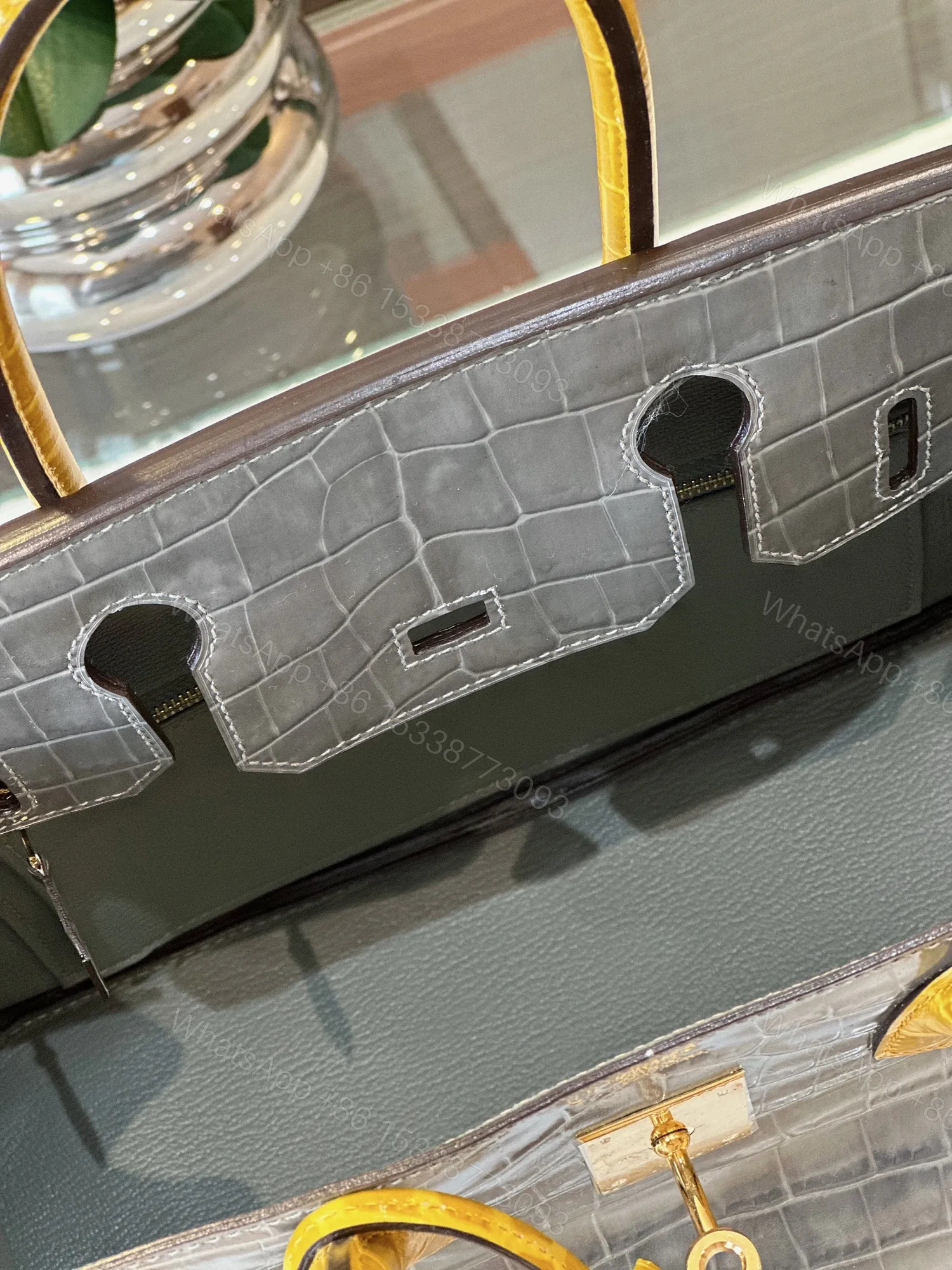 View 2 of HN 30 Gray/Gold Genuine Crocodile Leather Gold Hardware – Custom Made