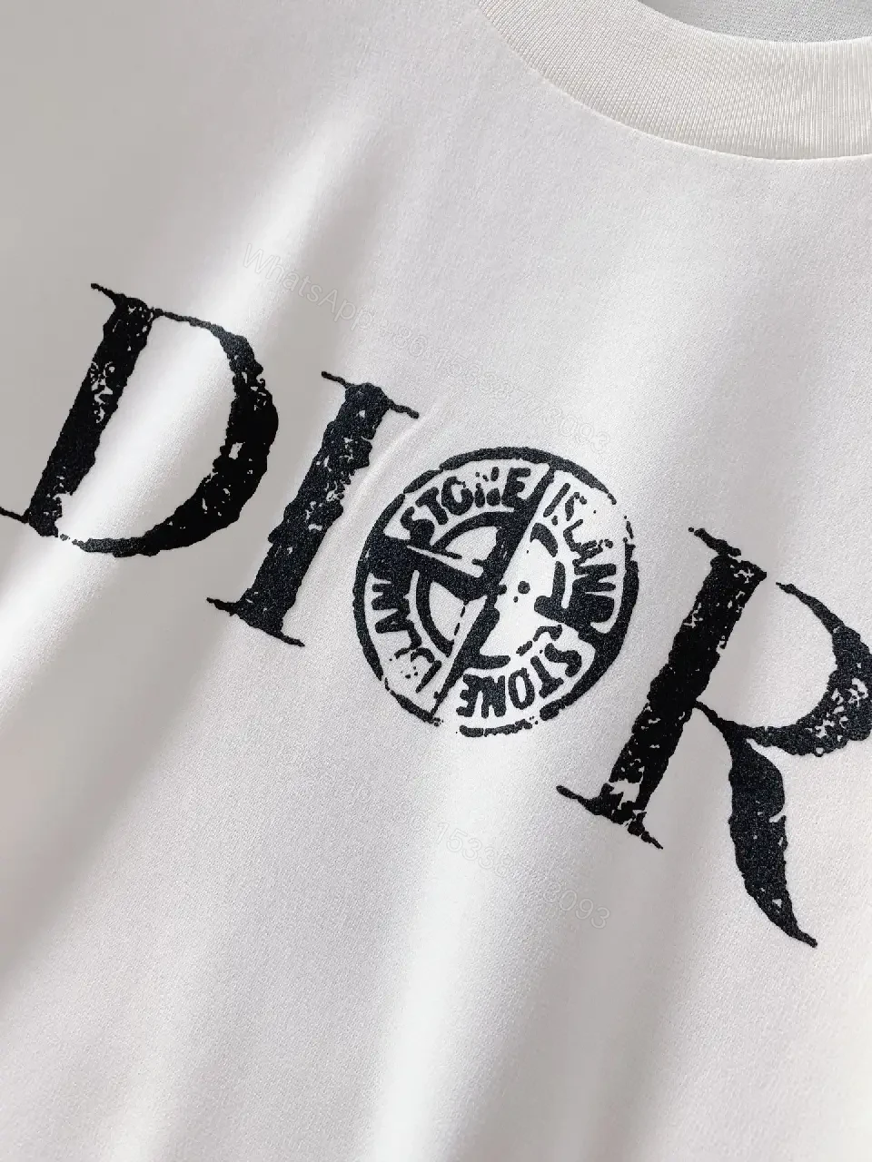 View 9 of Off-White Cream Casual Logo Tee with Bold DIOR Emblem T-shirt