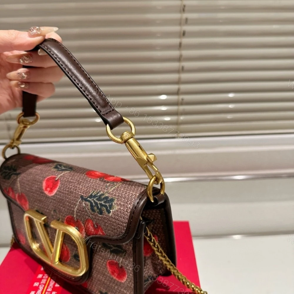 View 3 of VALENTINO GARAVANI LOCÒ CHERRYFIC MOTIF SMALL SHOULDER BAG BROWN 20CM