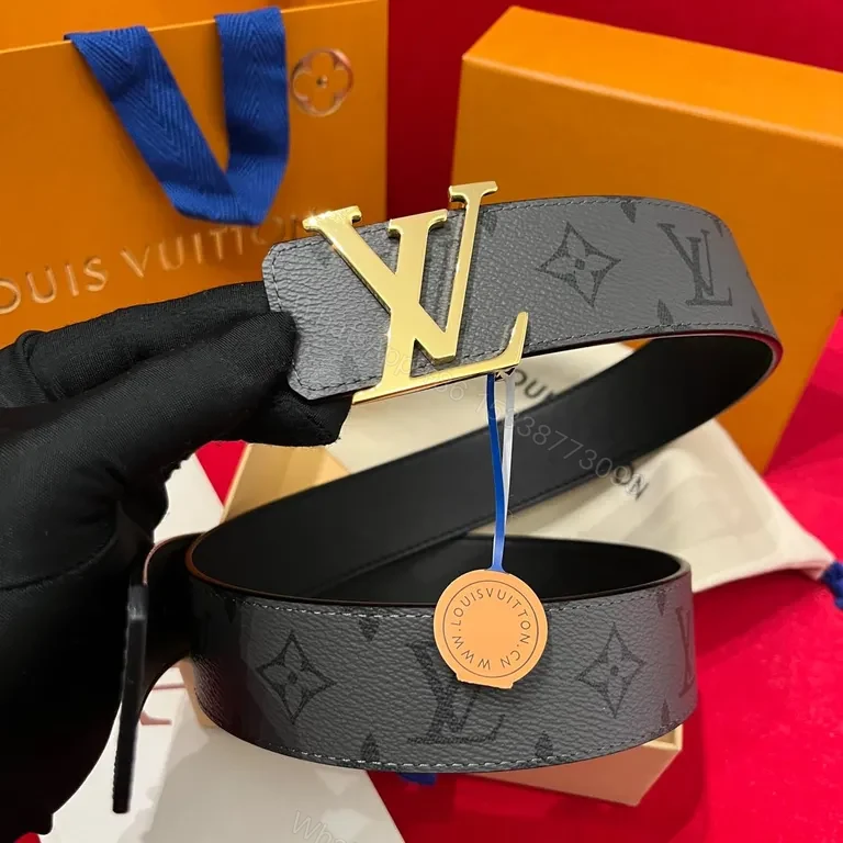 View 8 of Bold Monogram LV Belt: Luxe Gold Buckle, Structured Style