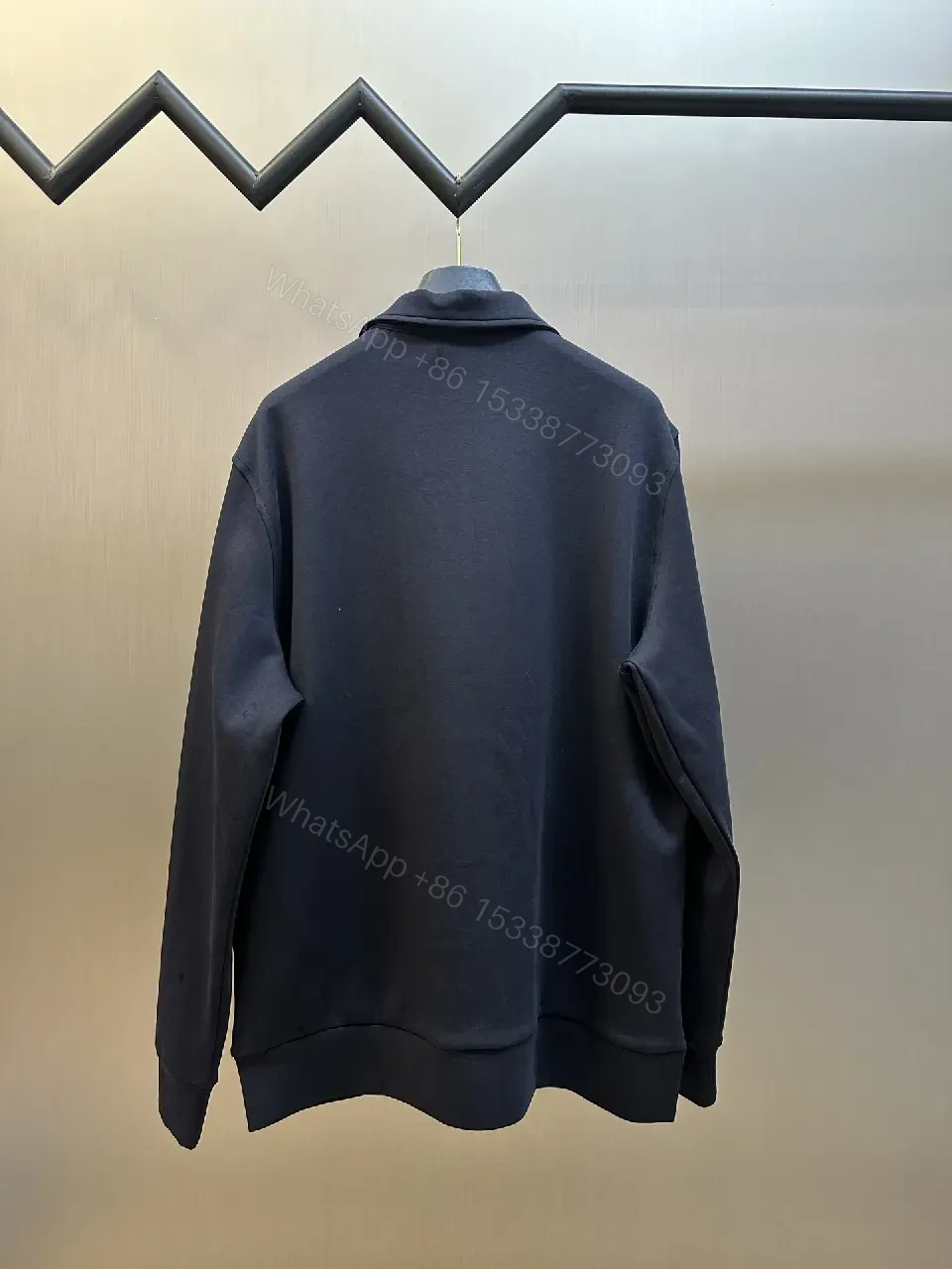 View 5 of navy cotton blend half-zip pullover with chest pocket for everyday luxury