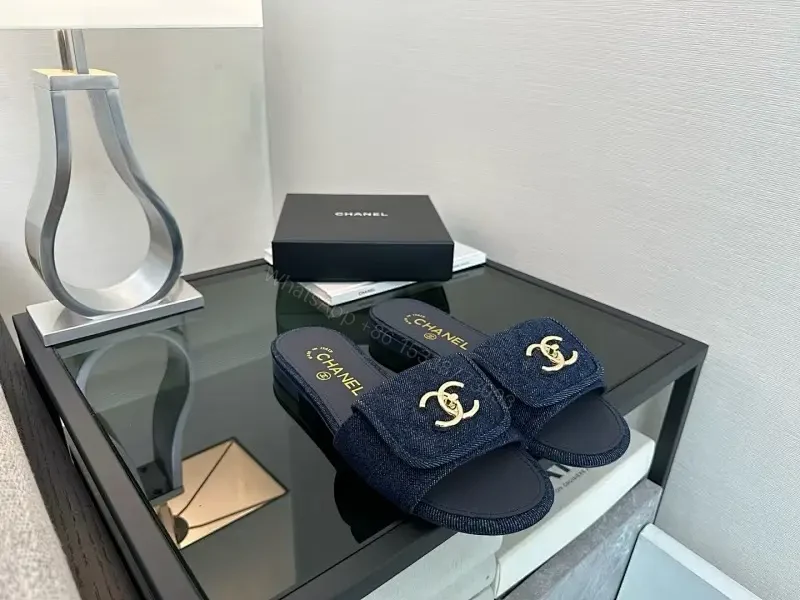 Denim Slides with Gold Emblem – Luxe Casual Comfort — view 1