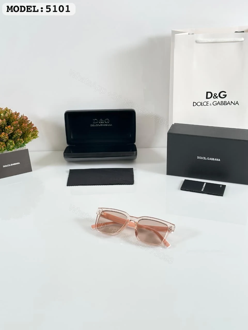 View 2 of Dolce & Gabbana Model 5101 Pink Transparent Acetate Sunglasses