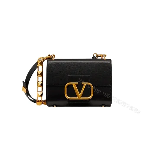 VALENTINO STUD SIGN GRAINY CALFSKIN SHOULDER BAG IN BLACK 2W2B0J96CPD0NO — view 1