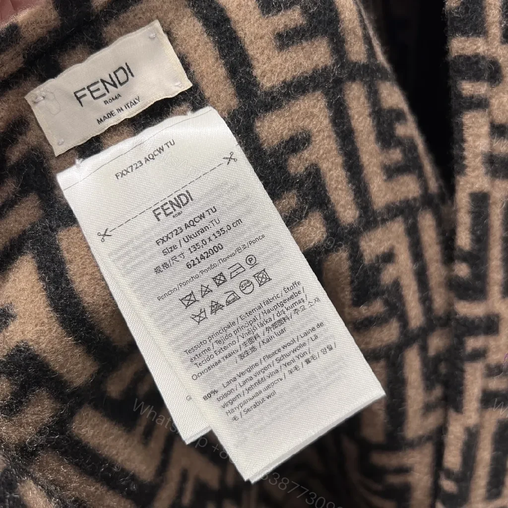 View 4 of Neutral Knit Poncho: Luxe Monogram-Patterned, Fringed, All-Season