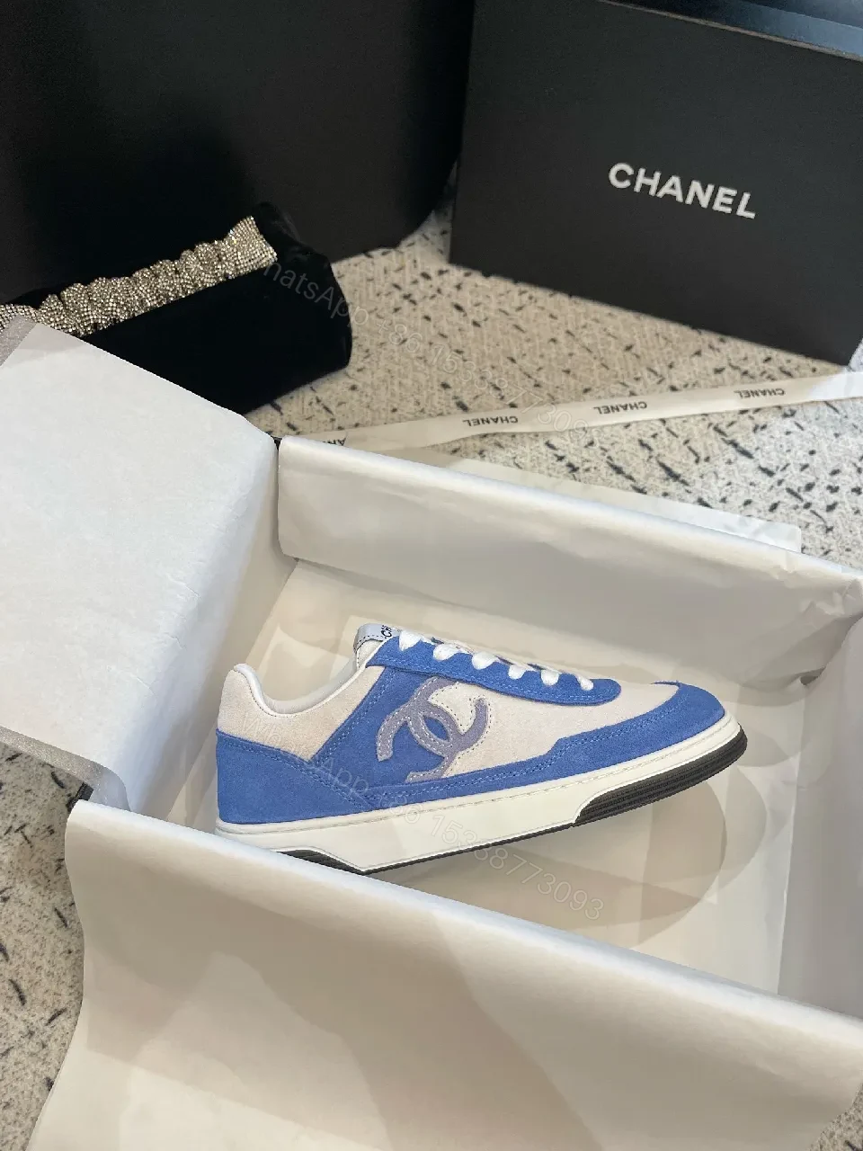 View 3 of Blue Suede & Textile Luxe Sneaker: Modern, Cushioned Comfort