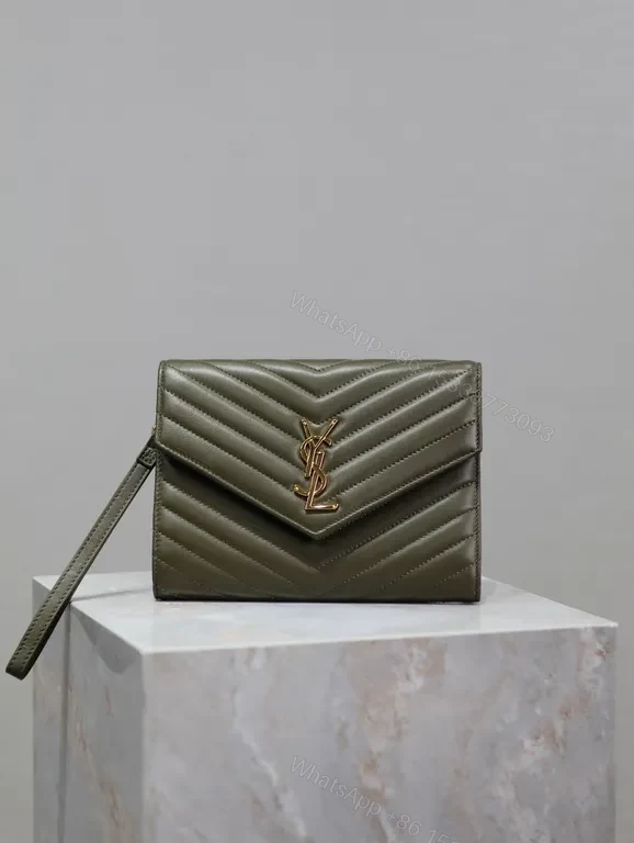 Structured Quilted Wallet on Chain - Matte Olive, Gold Hardware — view 1