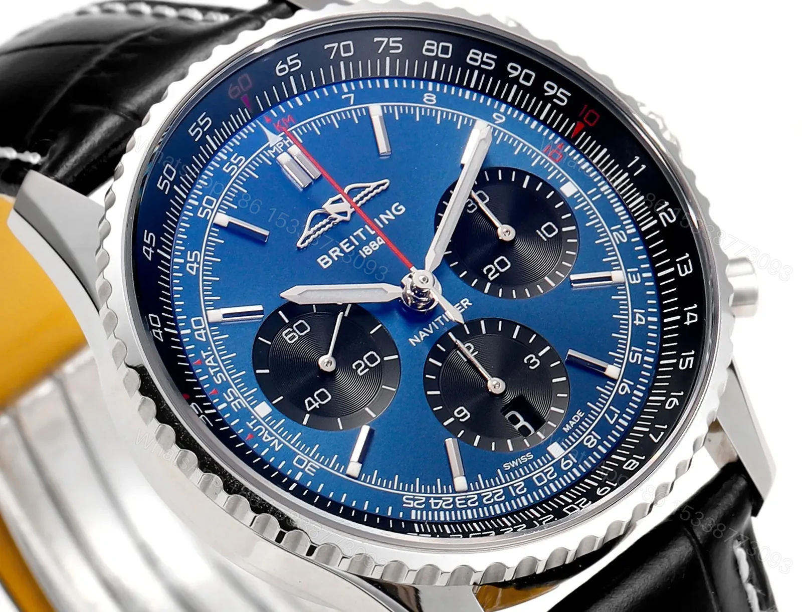 View 4 of Breitling Navitimer B01 Chronograph 41 Stainless Steel Blue Alligator – Folding AB0139241C1P1