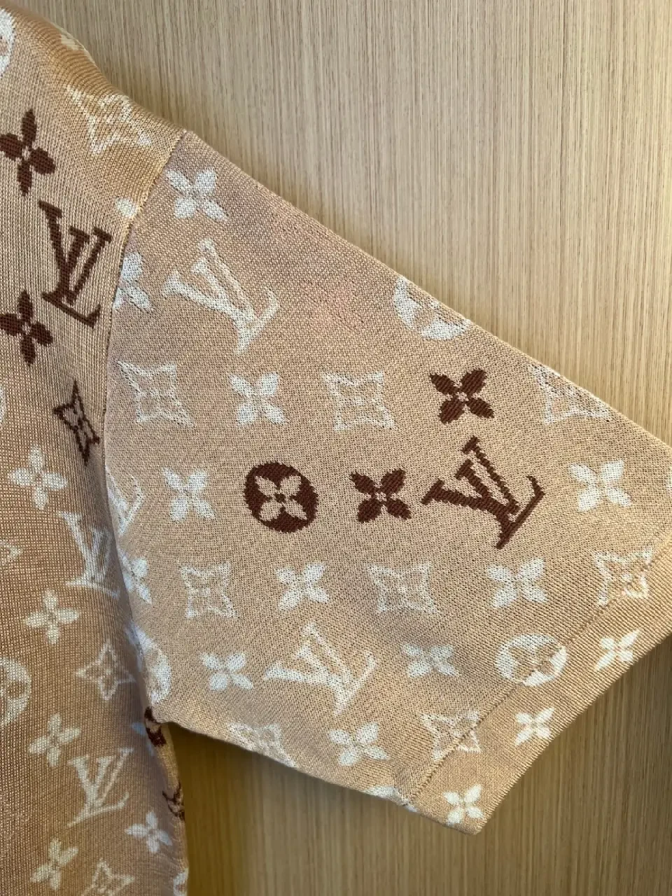 View 6 of Light Beige-Taupe LV Monogram Tee, Relaxed Fit Short Sleeve Crew