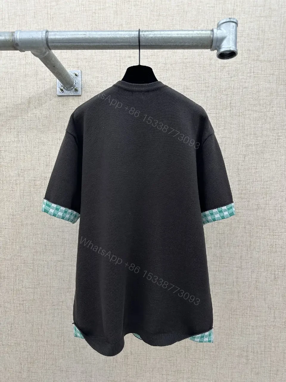 View 6 of Green Plaid-Trim LOEWE-Influenced Hoodie Tee