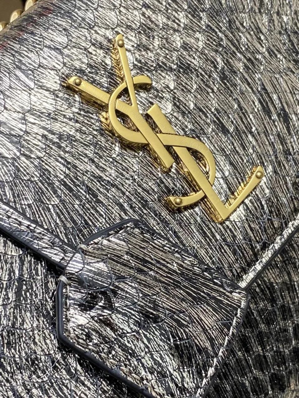 View 7 of Metallic Textured Wallet-On-Shoulder Bag with YSL Hardware