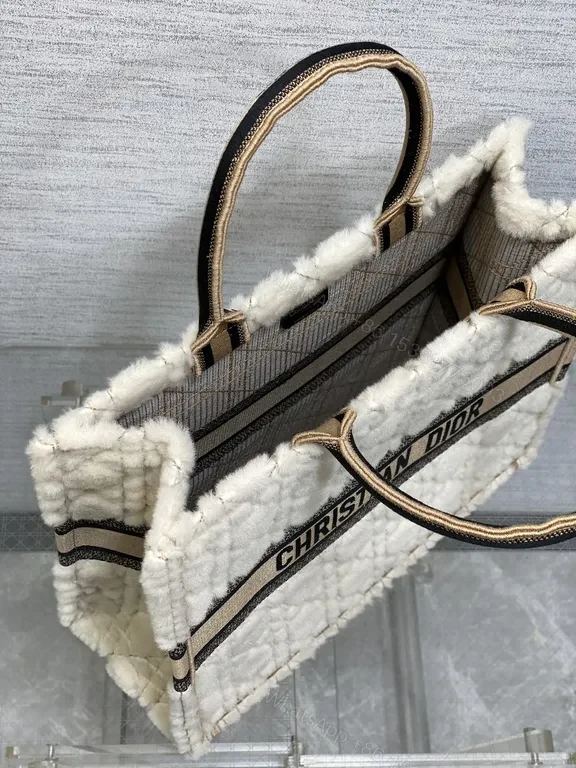 View 5 of Cream BouclÃ© Cannage Tote - Couture Texture, Dior Signature